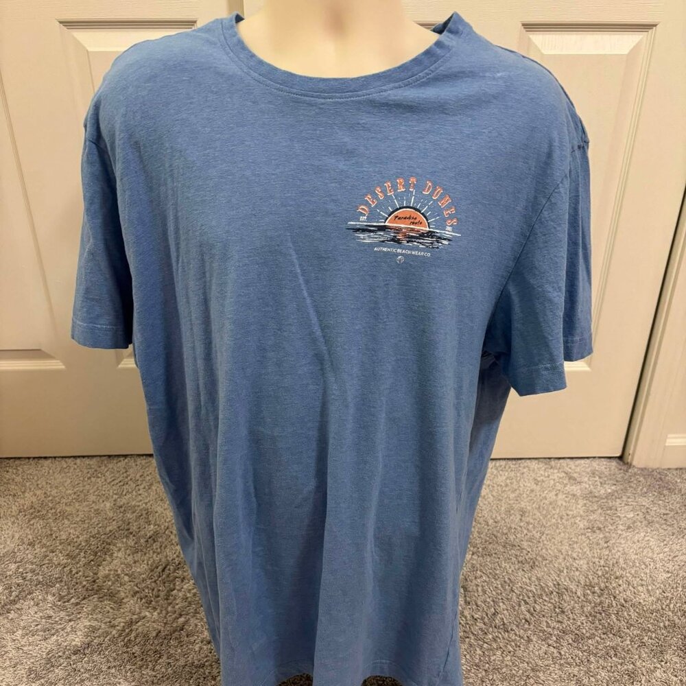 Men's Blue Short-Sleeve Desert Dunes T-shirt Paradise Route with Sunset Size XXL